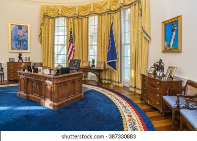 Little Rock, AR/USA - circa February 2016: Replica of White House's Oval Office in William J. Clinton Presidential Center and Library in Little Rock, Arkansas