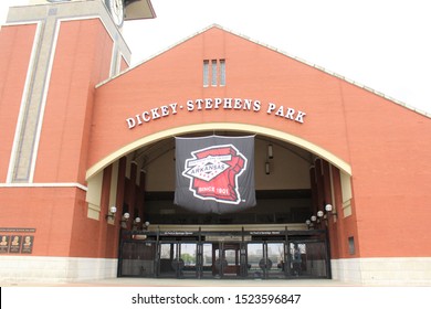 Little Rock AR/USA: March 28, 2018 – Brick Entrance To Dickey-Stephens Park, A Popular Summer Destination. The Park Is Home To Minor League Baseball Team Arkansas Travelers. Greatest Game On Dirt.
