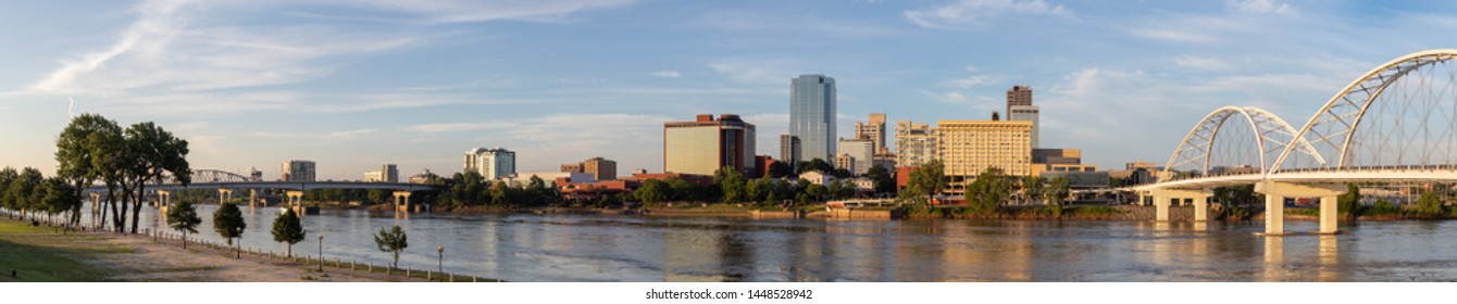 Little Rock The Capital Of Arkansas In The United States, As Seen At Dawn Across The Arkansas River