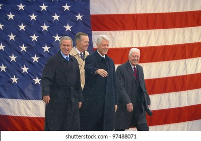 LITTLE ROCK - NOV 18: (PHOTO ILLUSTRATION) (L-R) Presidents George W. Bush, George H. W. Bush, Bill Clinton and Jimmy Carter appear together at the Clinton Library Nov 18, 2004 in Little Rock, AK.