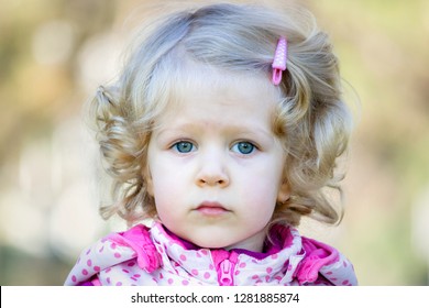 Little Sad Blonde Curly Hair Girl Stock Photo 1281885874 