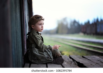 Little Sad Lonely Boy Railway Station Stock Photo 1082395772 | Shutterstock