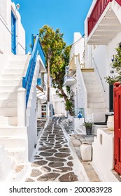 Little Shopping Street In Mykonos Old Town, Cyclades, Greece