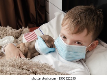 Little Sick Child In A Medical Mask
