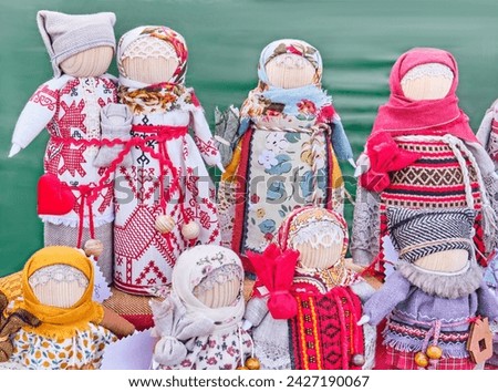 Little slavic folk rag dolls - mascots associated with heathen traditions. Natural materials - wood, cotton, linen, yarn, braid. Handmade souvenirs or gifts on fair.