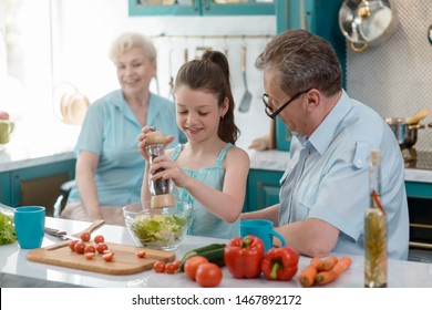 Kitchen Family Four Cooking Together Healthy Stock Photo (edit Now 