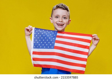 Little Smiling Boy Holding American Flag Stock Photo 2153597885 ...