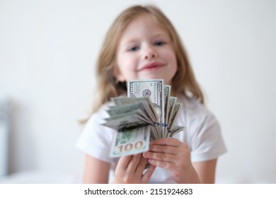 Little Smiling Girl Counting Money, Happy Childhood