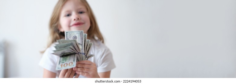 Little Smiling Girl Counting Money, Happy Childhood