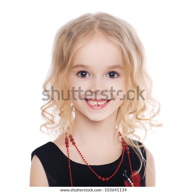 Little Smiling Girl Curly Blond Hair Stock Photo Edit Now 103641134