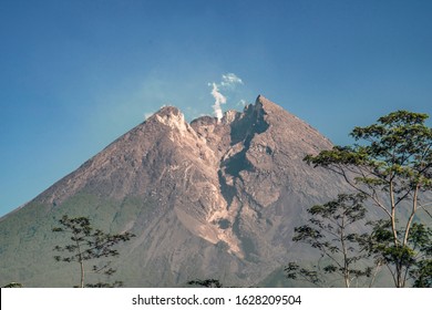 Little Smoke From Lava Dome Merapi Volcano Mountain