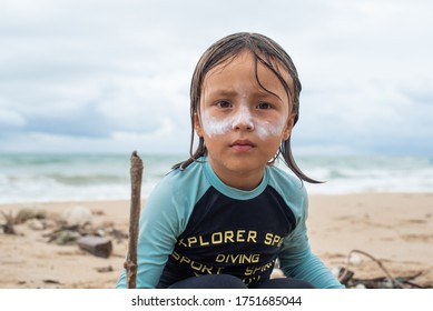 Little Surfer Boy With Long Blond Hair