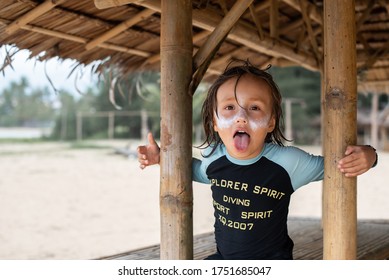 Little Surfer Boy With Long Blond Hair