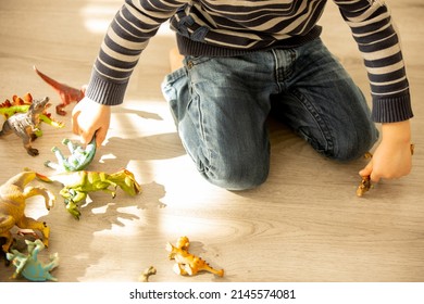 Little Toddler Child, Boy,  Pee In His Pants While Playing With Toys, Child Distracted And Forget To Go To The Toilet At Home