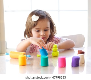 Little Toddler Girl Creating Toys Playdough Stock Photo 47998333 ...