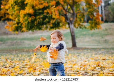 Little Toddler Girl Playing Fallen Leaves Stock Photo 1522127834 ...