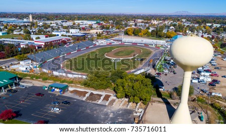 Little town of Meridian Idaho with car race track and water tower