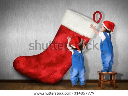 Similar – Image, Stock Photo Twins dressed in Christmas outfits in a festive kitchen