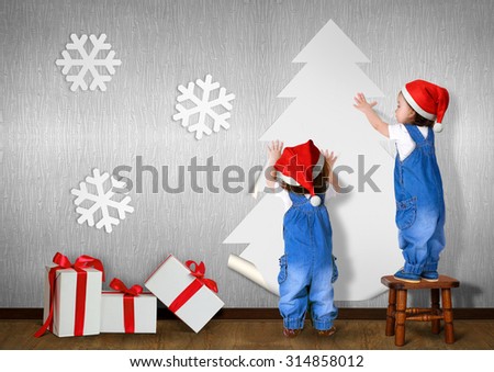 Similar – Image, Stock Photo Twins dressed in Christmas outfits in a festive kitchen