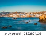 Little Venice seafront, an iconic feature of the Greek island of Mykonos in Cyclades Archipelago, Aegean Sea, Greece.