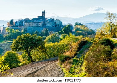 The Little Village Of Montefabbri On A Hill Of The Italian Marche Region