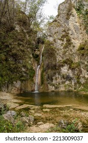 Little Waterfall In The Hills Of The North East Italy During The Autumn Session.