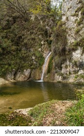 Little Waterfall In The Hills Of The North East Italy During The Autumn Session.