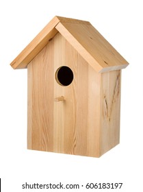 Little wood birdhouse isolated on white background