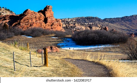 Littleton, Colorado, USA, 1/19/2020 hikers on Coyote song trail looking south in South Valley Park in the afternoon