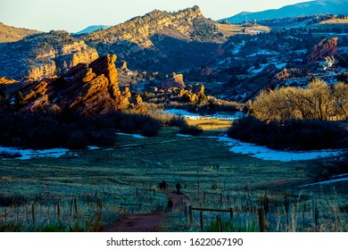 Littleton, Colorado,USA, 1/19/2020 hikers on Coyote song trail looking south in South Valley Park in the afternoon