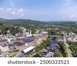 Littleton New Hampshire and the Ammonoosuc River. Aerial photo.