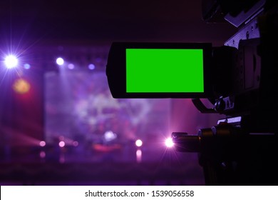 Live Concert Camera With Green Screen Monitor Purple Background    