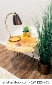 Live Edge Wood Table On Hairpin Legs.