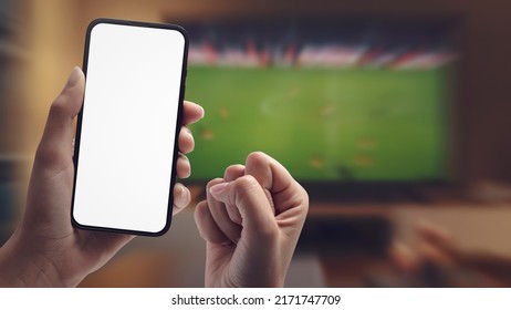 Live in-play betting, a woman is betting at home and winning, POV shot - Shutterstock ID 2171747709