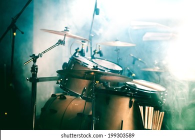 Live Music Background. Drum On Stage