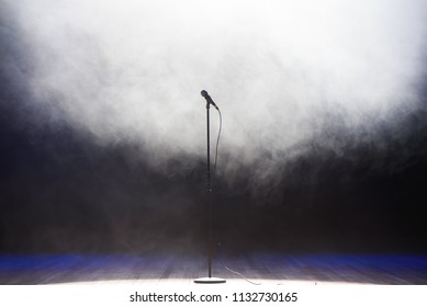 Live Music Background.Microphone And Stage Lights.Sing And Karaoke