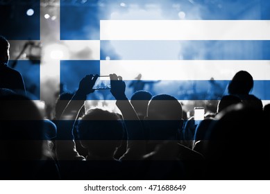 Live Music Concert With Blending Greece  Flag On Fans