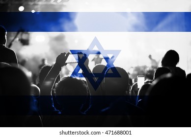 Live Music Concert With Blending Isreal Flag On Fans