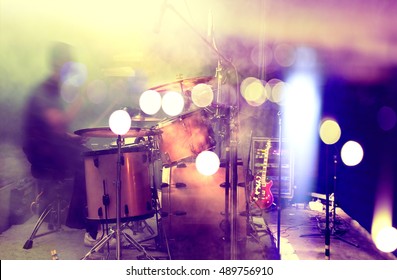 Live Music And Concert.Drum And Stage Lights.Night Life Background