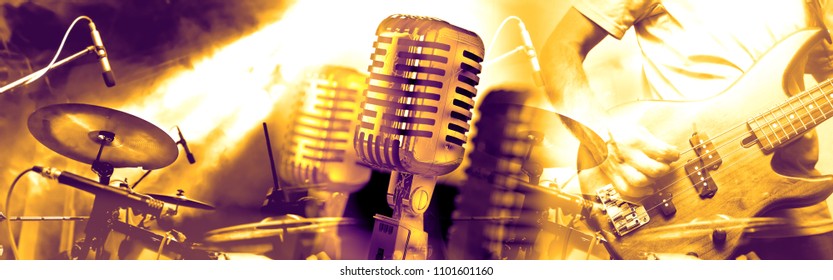 Live music and concert.Guitarist and drummer.Night entertainment and festival events.Musical performance on stage.Recreation and music show. - Shutterstock ID 1101601160