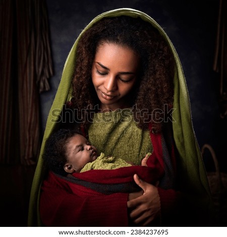 Live reenactment of the Christmas Nativity Scene in an African version with Ethiopian virgin Mary and a black baby doll