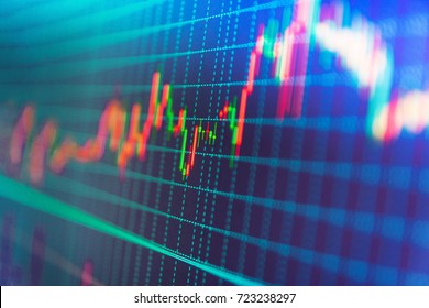 Live stock trading online. Finance concept. Analysing stock market data on a monitor. Abstract financial background trade colorful. Macro close-up. Stock exchange graph. 
