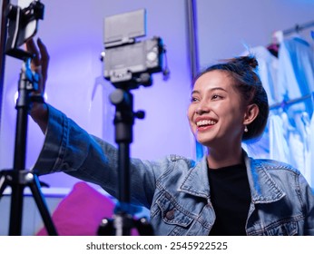 Live streaming action home studio digital content creation modern environment engaging viewpoint influencer concept - Powered by Shutterstock