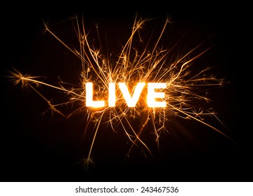 LIVE Title In Sparkly Design On Dark Background. 