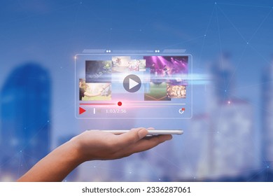 live video content online streaming marketing concept.close-up of Hands holding mobile phone