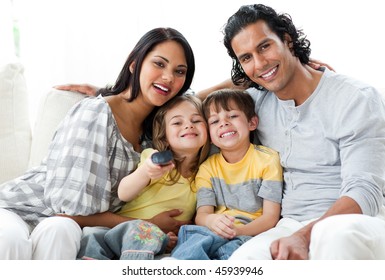 Lively Family Watching Tv Together Sitting Stock Photo (Edit Now) 45939946