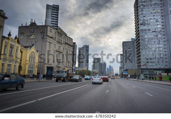 Lively traffic on the street new arbat. Russia,\
Moscow, New arbat.