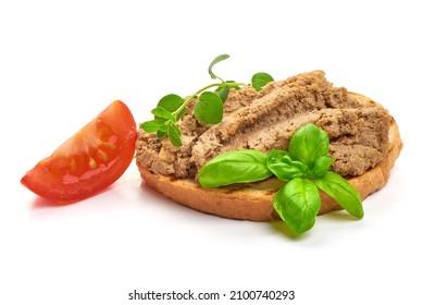 Liver Pate Sandwich, Close-up, Isolated On White Background