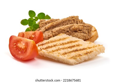 Liver Pate Sandwich, Close-up, Isolated On White Background