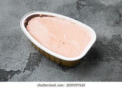 Liver Pate In Tin Can Set, On Gray Stone Table Background